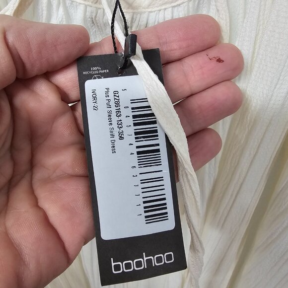 Boohoo Dress Cream Shift Coquette Boho Puff Sleeve 18 NWT - Picture 10 of 11